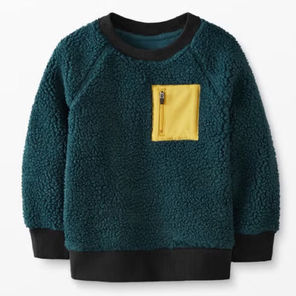 Hanna Andersson Faux Shearling Pullover in Juniper Green Sz 5